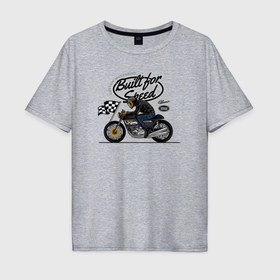 Мужская футболка хлопок Oversize с принтом Мотогонки  мотоциклист в Петрозаводске, 100% хлопок | свободный крой, круглый ворот, “спинка” длиннее передней части | 