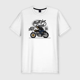 Мужская футболка хлопок Slim с принтом Мотогонки  мотоциклист , 92% хлопок, 8% лайкра | приталенный силуэт, круглый вырез ворота, длина до линии бедра, короткий рукав | 