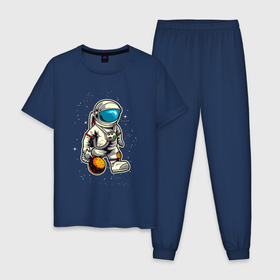Мужская пижама хлопок с принтом Космонавт играет планетой  как мячом в Белгороде, 100% хлопок | брюки и футболка прямого кроя, без карманов, на брюках мягкая резинка на поясе и по низу штанин
 | 