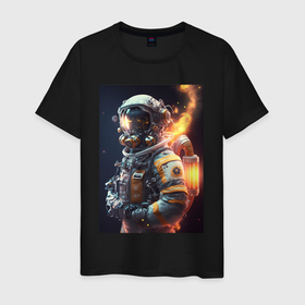 Мужская футболка хлопок с принтом Астронавт покоряющий просторы вселенной , 100% хлопок | прямой крой, круглый вырез горловины, длина до линии бедер, слегка спущенное плечо. | 