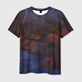 Мужская футболка 3D с принтом Тёмные переливающиеся волны с блёстками , 100% полиэфир | прямой крой, круглый вырез горловины, длина до линии бедер | 