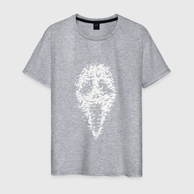 Мужская футболка хлопок с принтом Призрачное лицо из птиц в Кировске, 100% хлопок | прямой крой, круглый вырез горловины, длина до линии бедер, слегка спущенное плечо. | 