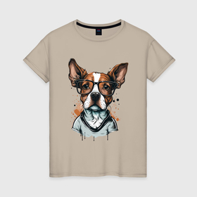 Женская футболка хлопок с принтом Lumen щенок в Белгороде, 100% хлопок | прямой крой, круглый вырез горловины, длина до линии бедер, слегка спущенное плечо | 