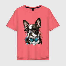 Мужская футболка хлопок Oversize с принтом Zephyr   собака в очках в Белгороде, 100% хлопок | свободный крой, круглый ворот, “спинка” длиннее передней части | 