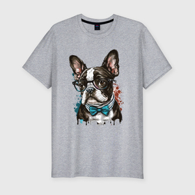 Мужская футболка хлопок Slim с принтом Zephyr   собака в очках в Белгороде, 92% хлопок, 8% лайкра | приталенный силуэт, круглый вырез ворота, длина до линии бедра, короткий рукав | Тематика изображения на принте: 