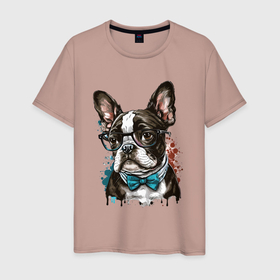Мужская футболка хлопок с принтом Zephyr   собака в очках в Санкт-Петербурге, 100% хлопок | прямой крой, круглый вырез горловины, длина до линии бедер, слегка спущенное плечо. | 