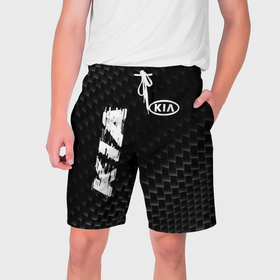 Мужские шорты 3D с принтом KIA карбоновый фон в Тюмени,  полиэстер 100% | прямой крой, два кармана без застежек по бокам. Мягкая трикотажная резинка на поясе, внутри которой широкие завязки. Длина чуть выше колен | 