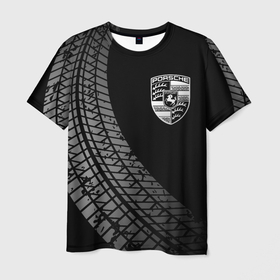 Мужская футболка 3D с принтом Porsche tire tracks в Петрозаводске, 100% полиэфир | прямой крой, круглый вырез горловины, длина до линии бедер | 