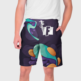 Мужские шорты 3D с принтом Fortnite graffity splash в Кировске,  полиэстер 100% | прямой крой, два кармана без застежек по бокам. Мягкая трикотажная резинка на поясе, внутри которой широкие завязки. Длина чуть выше колен | 