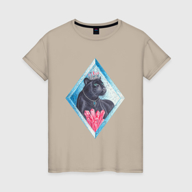 Женская футболка хлопок с принтом Черная пантера и кристаллы в Белгороде, 100% хлопок | прямой крой, круглый вырез горловины, длина до линии бедер, слегка спущенное плечо | 