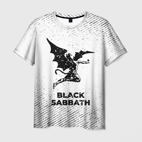 Мужская футболка 3D с принтом Black Sabbath с потертостями на светлом фоне в Тюмени, 100% полиэфир | прямой крой, круглый вырез горловины, длина до линии бедер | 