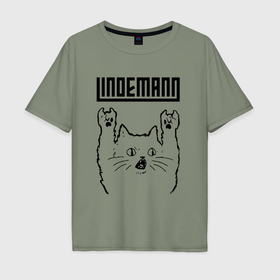 Мужская футболка хлопок Oversize с принтом Lindemann   rock cat , 100% хлопок | свободный крой, круглый ворот, “спинка” длиннее передней части | Тематика изображения на принте: 