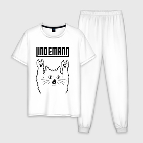 Мужская пижама хлопок с принтом Lindemann   rock cat в Кировске, 100% хлопок | брюки и футболка прямого кроя, без карманов, на брюках мягкая резинка на поясе и по низу штанин
 | Тематика изображения на принте: 