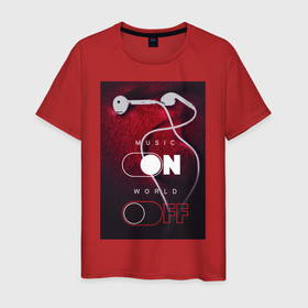 Мужская футболка хлопок с принтом Music world наушники в Курске, 100% хлопок | прямой крой, круглый вырез горловины, длина до линии бедер, слегка спущенное плечо. | 