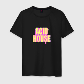 Мужская футболка хлопок с принтом Acid house стекающие буквы в Санкт-Петербурге, 100% хлопок | прямой крой, круглый вырез горловины, длина до линии бедер, слегка спущенное плечо. | 