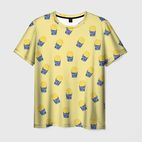 Мужская футболка 3D с принтом Картофель фри   паттерн: желтый в Петрозаводске, 100% полиэфир | прямой крой, круглый вырез горловины, длина до линии бедер | 