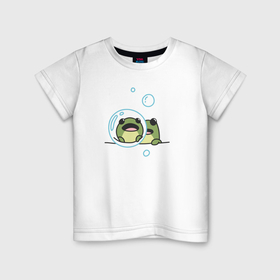 Детская футболка хлопок с принтом Лягушка в пузыре в Петрозаводске, 100% хлопок | круглый вырез горловины, полуприлегающий силуэт, длина до линии бедер | Тематика изображения на принте: 
