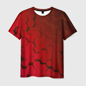 Мужская футболка 3D с принтом Красные стальные плиты в Тюмени, 100% полиэфир | прямой крой, круглый вырез горловины, длина до линии бедер | 