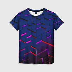 Женская футболка 3D с принтом Неоновые треугольники с подсветкой в Курске, 100% полиэфир ( синтетическое хлопкоподобное полотно) | прямой крой, круглый вырез горловины, длина до линии бедер | 