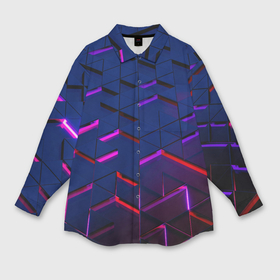 Мужская рубашка oversize 3D с принтом Неоновые треугольники с подсветкой в Курске,  |  | 