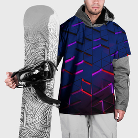 Накидка на куртку 3D с принтом Неоновые треугольники с подсветкой в Курске, 100% полиэстер |  | 