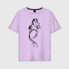 Женская футболка хлопок Oversize с принтом Силуэт беременной девушки   линии в Санкт-Петербурге, 100% хлопок | свободный крой, круглый ворот, спущенный рукав, длина до линии бедер
 | 