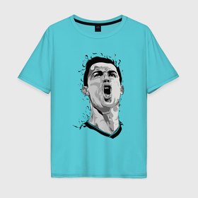 Мужская футболка хлопок Oversize с принтом Scream Ronaldo в Новосибирске, 100% хлопок | свободный крой, круглый ворот, “спинка” длиннее передней части | 