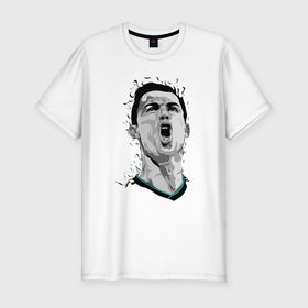 Мужская футболка хлопок Slim с принтом Scream Ronaldo в Санкт-Петербурге, 92% хлопок, 8% лайкра | приталенный силуэт, круглый вырез ворота, длина до линии бедра, короткий рукав | 