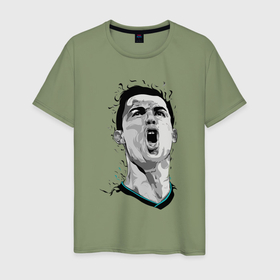 Мужская футболка хлопок с принтом Scream Ronaldo в Санкт-Петербурге, 100% хлопок | прямой крой, круглый вырез горловины, длина до линии бедер, слегка спущенное плечо. | 