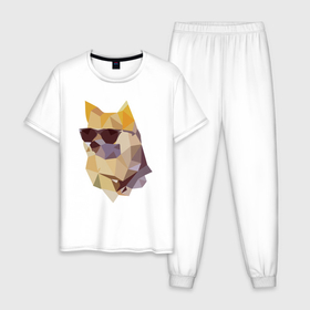 Мужская пижама хлопок с принтом Mosaic dog , 100% хлопок | брюки и футболка прямого кроя, без карманов, на брюках мягкая резинка на поясе и по низу штанин
 | 
