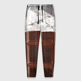 Мужские брюки 3D с принтом Темная плитка шоколада в обертке в Екатеринбурге, 100% полиэстер | манжеты по низу, эластичный пояс регулируется шнурком, по бокам два кармана без застежек, внутренняя часть кармана из мелкой сетки | Тематика изображения на принте: 