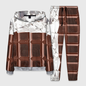 Мужской костюм 3D с принтом Темная плитка шоколада в обертке в Екатеринбурге, 100% полиэстер | Манжеты и пояс оформлены тканевой резинкой, двухслойный капюшон со шнурком для регулировки, карманы спереди | 