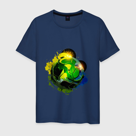 Мужская футболка хлопок с принтом футбольный мяч в красках акварели в Петрозаводске, 100% хлопок | прямой крой, круглый вырез горловины, длина до линии бедер, слегка спущенное плечо. | 