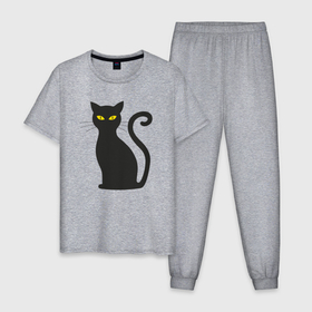 Мужская пижама хлопок с принтом Чёрный кот сидит в Санкт-Петербурге, 100% хлопок | брюки и футболка прямого кроя, без карманов, на брюках мягкая резинка на поясе и по низу штанин
 | 