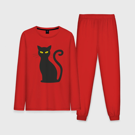 Мужская пижама с лонгсливом хлопок с принтом Чёрный кот сидит в Курске,  |  | 