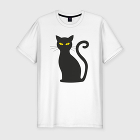 Мужская футболка хлопок Slim с принтом Чёрный кот сидит в Петрозаводске, 92% хлопок, 8% лайкра | приталенный силуэт, круглый вырез ворота, длина до линии бедра, короткий рукав | Тематика изображения на принте: 