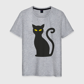 Мужская футболка хлопок с принтом Чёрный кот сидит в Екатеринбурге, 100% хлопок | прямой крой, круглый вырез горловины, длина до линии бедер, слегка спущенное плечо. | 