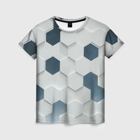 Женская футболка 3D с принтом Геометрические шестиугольники в Рязани, 100% полиэфир ( синтетическое хлопкоподобное полотно) | прямой крой, круглый вырез горловины, длина до линии бедер | 