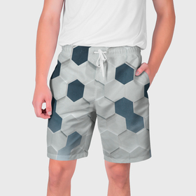 Мужские шорты 3D с принтом Геометрические шестиугольники в Курске,  полиэстер 100% | прямой крой, два кармана без застежек по бокам. Мягкая трикотажная резинка на поясе, внутри которой широкие завязки. Длина чуть выше колен | 