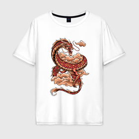 Мужская футболка хлопок Oversize с принтом Красный Китайский дракон в Кировске, 100% хлопок | свободный крой, круглый ворот, “спинка” длиннее передней части | 