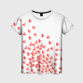 Женская футболка 3D с принтом падающие сердечки , 100% полиэфир ( синтетическое хлопкоподобное полотно) | прямой крой, круглый вырез горловины, длина до линии бедер | 