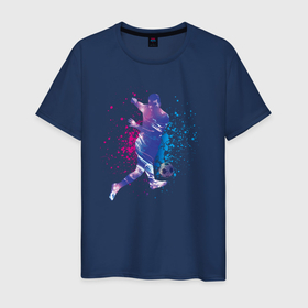 Мужская футболка хлопок с принтом футболист с мячом в красках в Екатеринбурге, 100% хлопок | прямой крой, круглый вырез горловины, длина до линии бедер, слегка спущенное плечо. | 