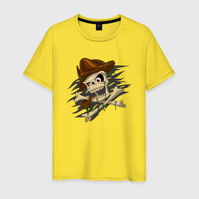 Мужская футболка хлопок с принтом Весёлый Роджер с костями в Кировске, 100% хлопок | прямой крой, круглый вырез горловины, длина до линии бедер, слегка спущенное плечо. | 