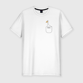 Мужская футболка хлопок Slim с принтом Гусь в кармашке в Тюмени, 92% хлопок, 8% лайкра | приталенный силуэт, круглый вырез ворота, длина до линии бедра, короткий рукав | Тематика изображения на принте: 