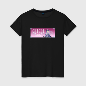 Женская футболка хлопок с принтом Qiqi   Genshin , 100% хлопок | прямой крой, круглый вырез горловины, длина до линии бедер, слегка спущенное плечо | Тематика изображения на принте: 