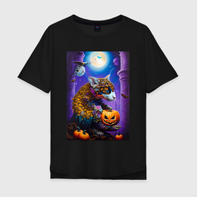Мужская футболка хлопок Oversize с принтом Чешуйчетый  котяра   хэллоуин   ночь в Екатеринбурге, 100% хлопок | свободный крой, круглый ворот, “спинка” длиннее передней части | 