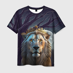 Мужская футболка 3D с принтом Король лев в ночи в Санкт-Петербурге, 100% полиэфир | прямой крой, круглый вырез горловины, длина до линии бедер | 