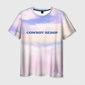 Мужская футболка 3D с принтом Cowboy Bebop sky clouds , 100% полиэфир | прямой крой, круглый вырез горловины, длина до линии бедер | 