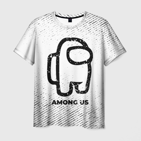 Мужская футболка 3D с принтом Among Us с потертостями на светлом фоне в Тюмени, 100% полиэфир | прямой крой, круглый вырез горловины, длина до линии бедер | 