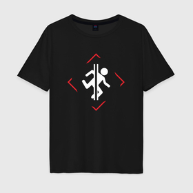 Мужская футболка хлопок Oversize с принтом Символ Portal в красном ромбе , 100% хлопок | свободный крой, круглый ворот, “спинка” длиннее передней части | 
